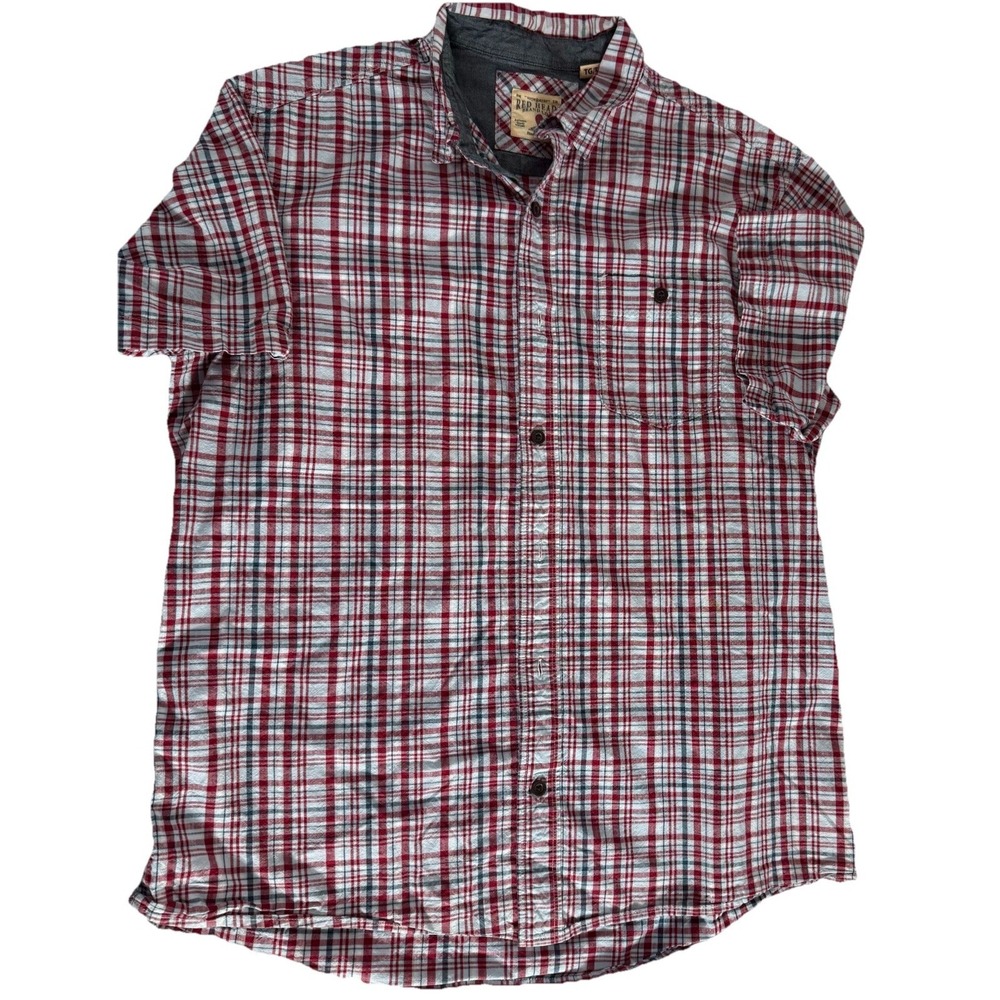 Red Head Shirt XL Red and White Plaid Short Sleeve Casual Button Up  Readhead